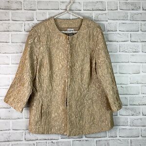 Chico’s Size 2  Medium Jacket Blazer Gold Metallic Embroidered Satin Sparkle